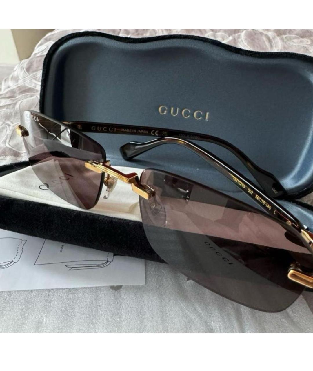 GUCCI Коричневые металлические солнцезащитные очки, фото 3