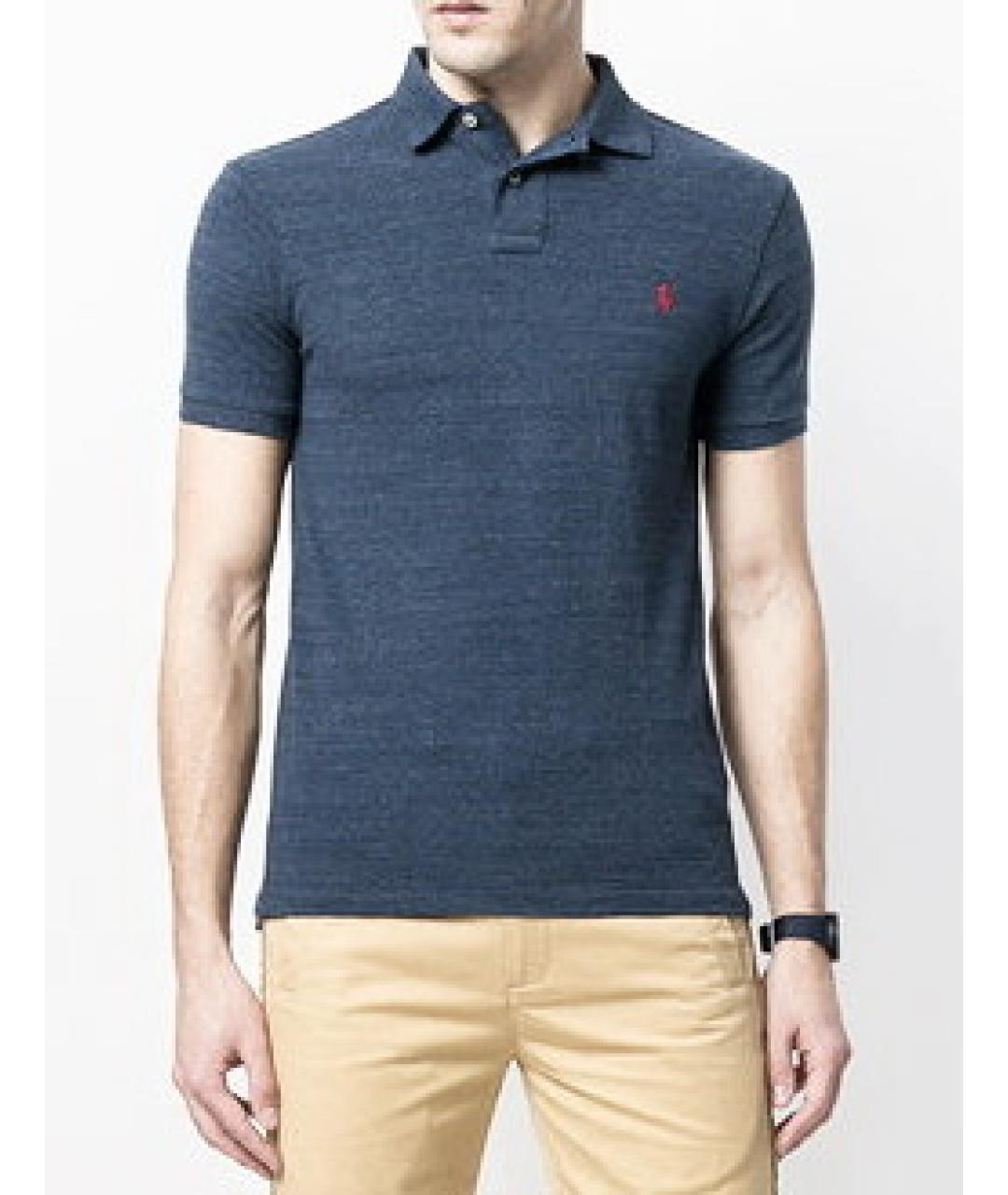 POLO RALPH LAUREN Темно-синее хлопковое поло с коротким рукавом, фото 2
