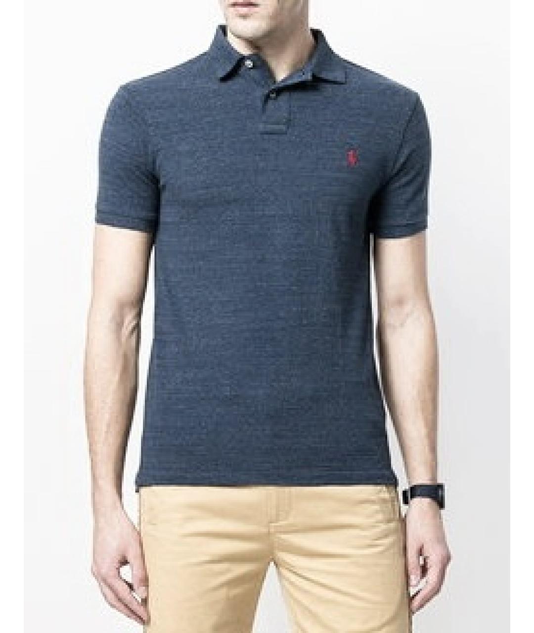 POLO RALPH LAUREN Темно-синее хлопковое поло с коротким рукавом, фото 4