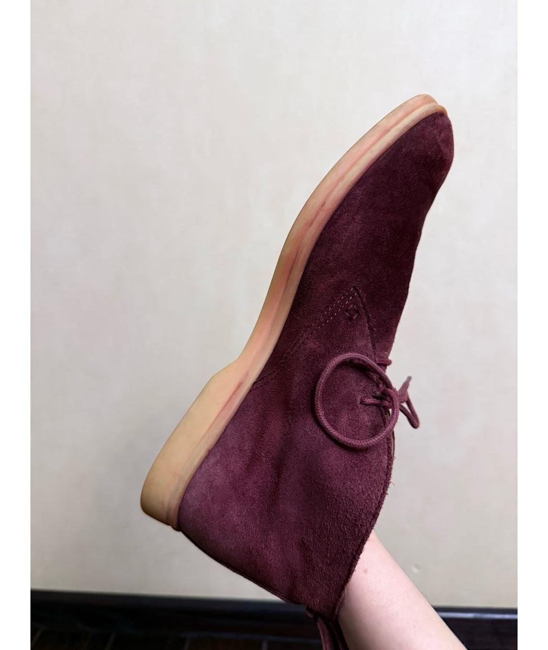 LORO PIANA Бордовые замшевые ботинки, фото 7