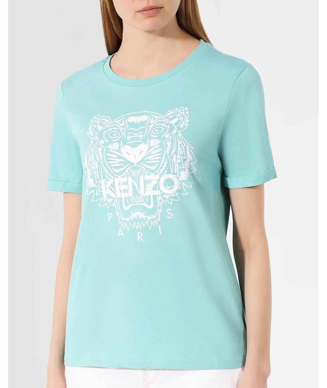 KENZO Бирюзовая хлопковая футболка, фото 2