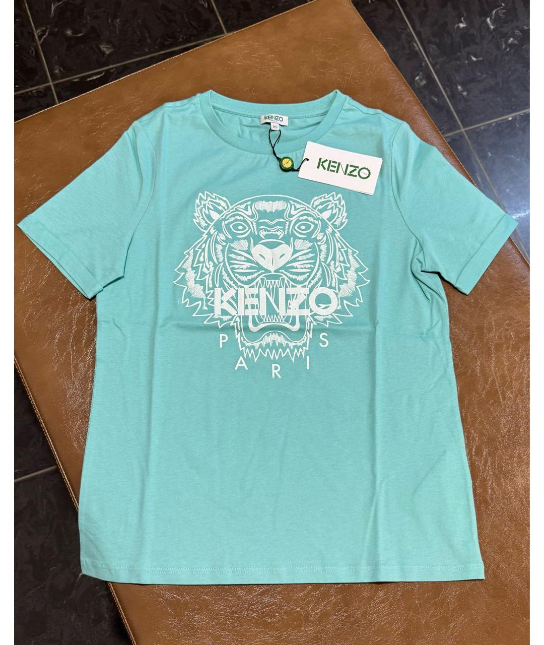 KENZO Бирюзовая хлопковая футболка, фото 6
