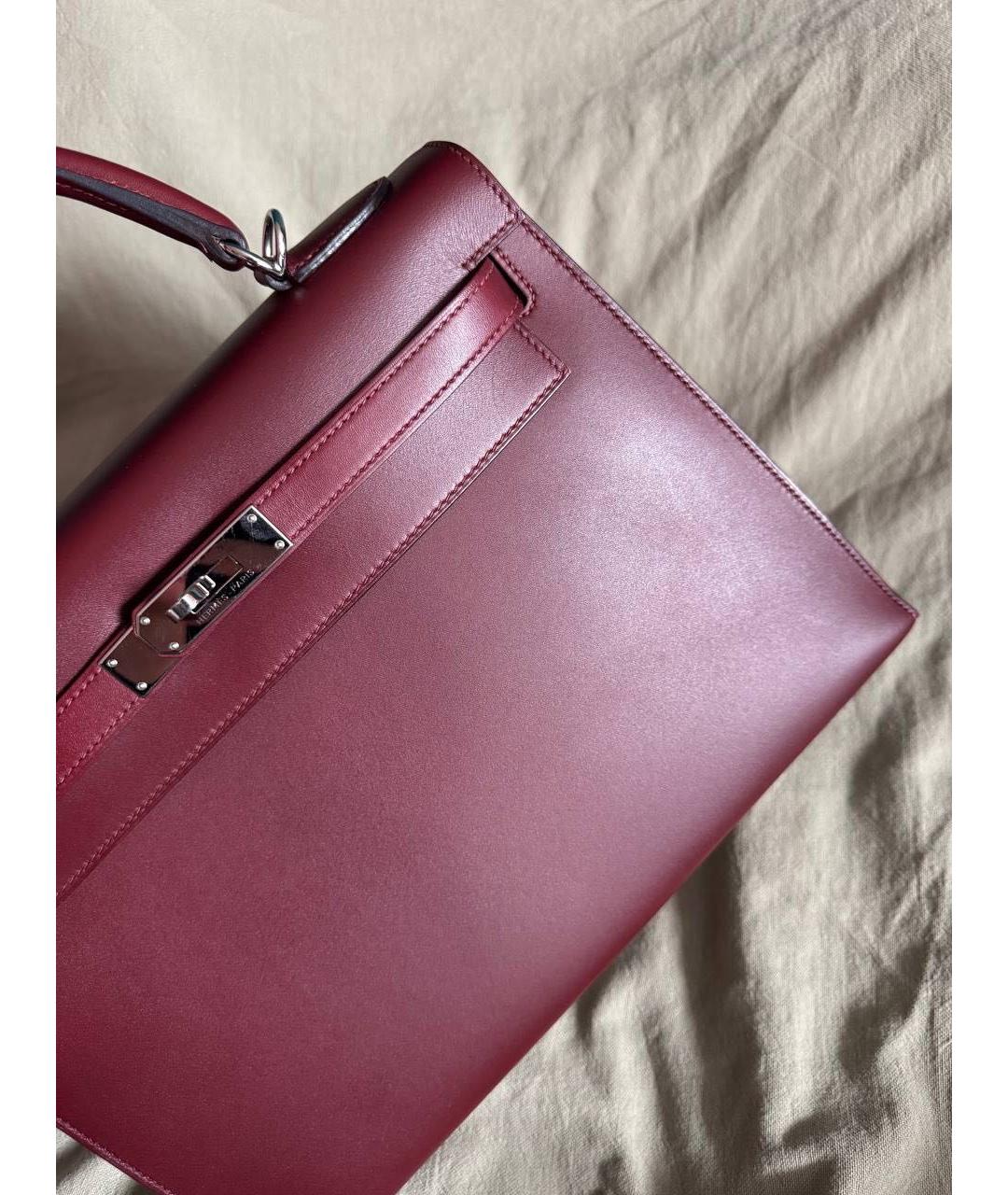 HERMES Бордовая кожаная сумка тоут, фото 3