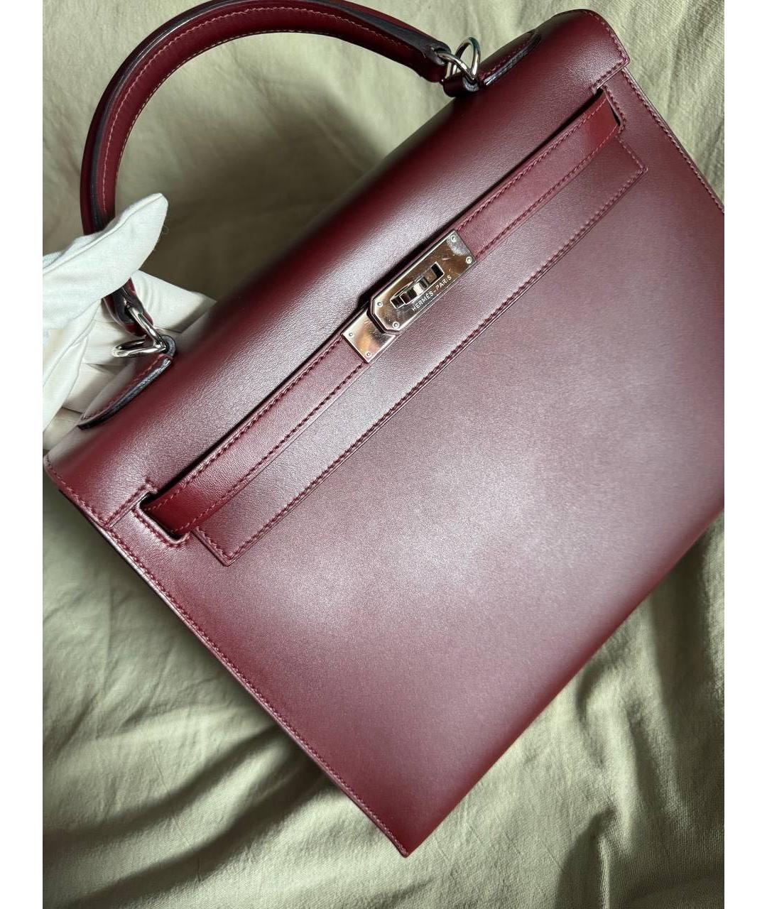 HERMES Бордовая кожаная сумка тоут, фото 2