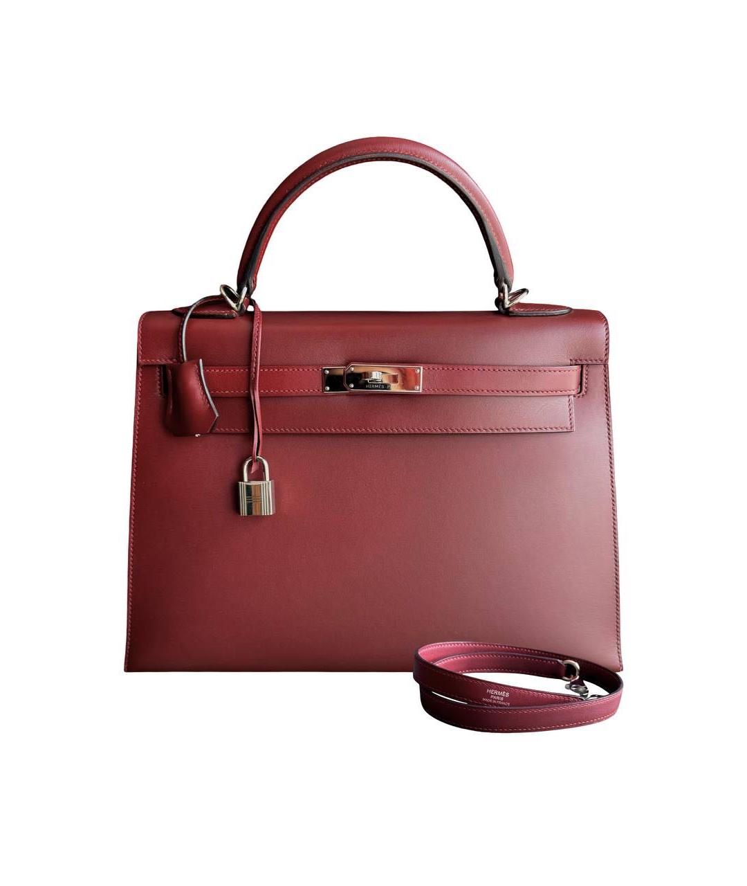 HERMES Бордовая кожаная сумка тоут, фото 8