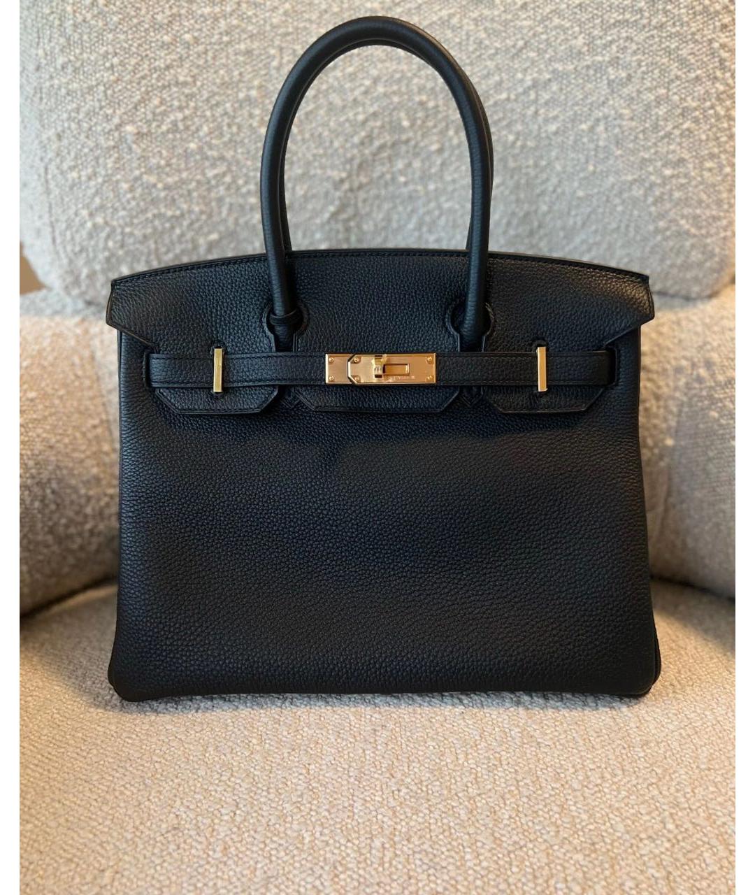 HERMES Черная кожаная сумка тоут, фото 4