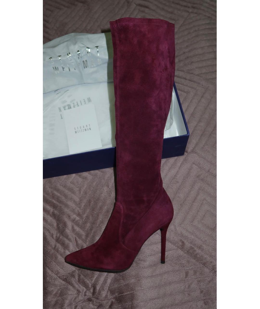 STUART WEITZMAN Бордовые замшевые ботфорты, фото 5