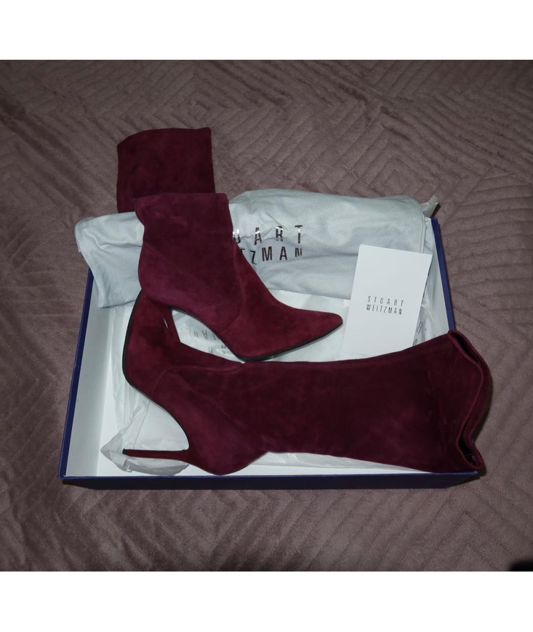 STUART WEITZMAN Бордовые замшевые ботфорты, фото 2