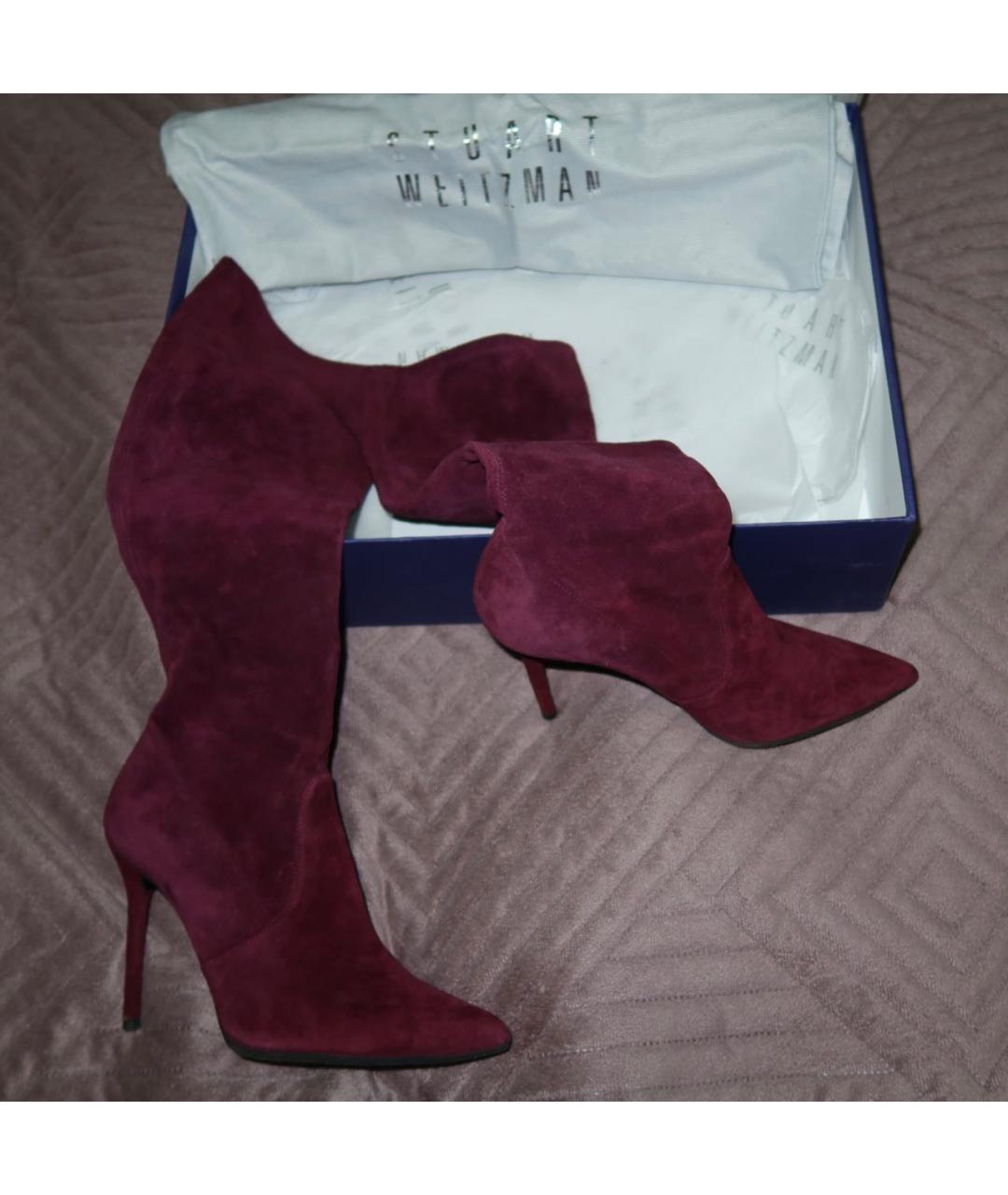 STUART WEITZMAN Бордовые замшевые ботфорты, фото 3