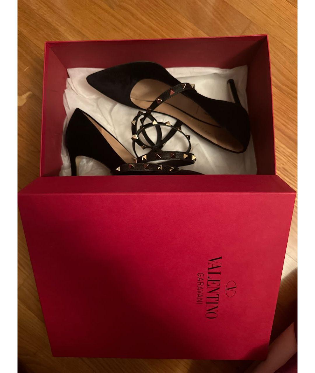 VALENTINO Черные бархатные лодочки на низком каблуке, фото 2