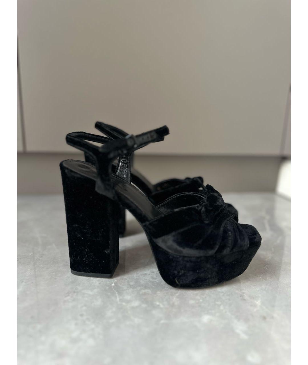 SAINT LAURENT Черные бархатные босоножки, фото 6