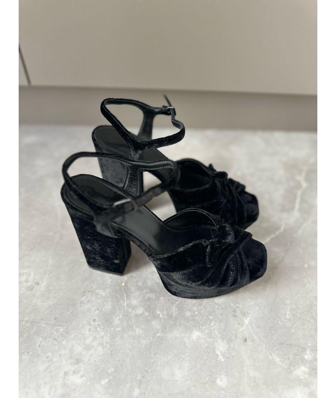 SAINT LAURENT Черные бархатные босоножки, фото 5