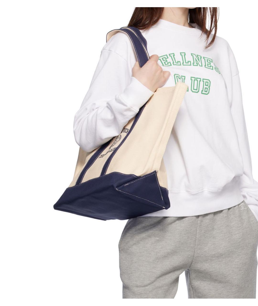 SPORTY AND RICH Бежевая хлопковая сумка тоут, фото 4