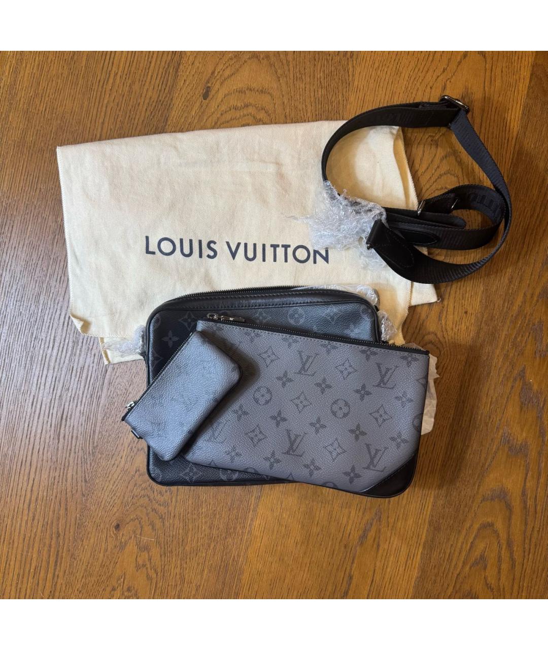 LOUIS VUITTON Антрацитовая кожаная сумка на плечо, фото 3