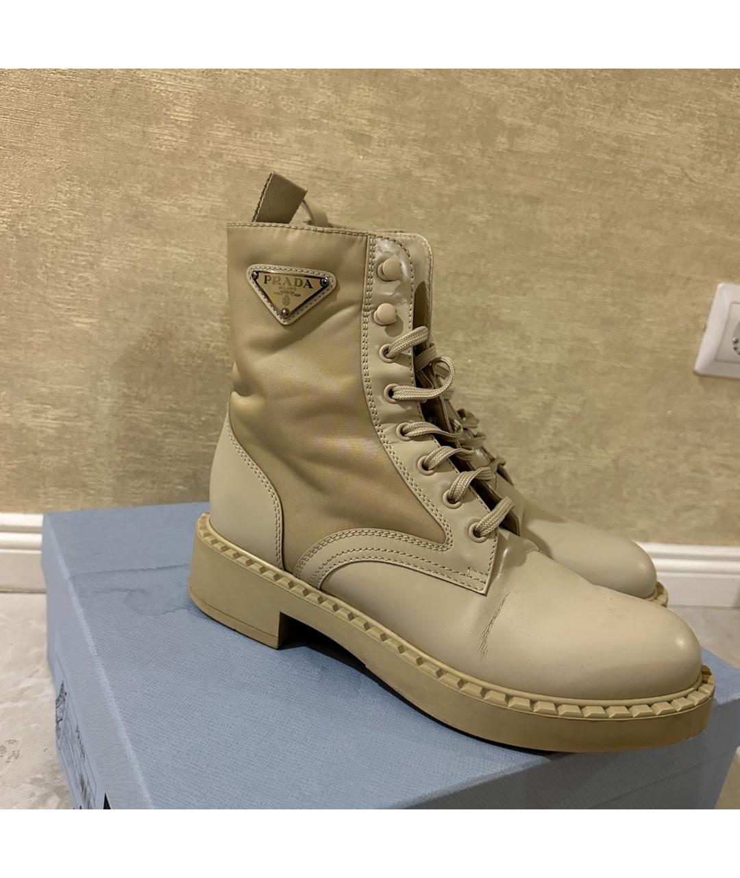 PRADA Бежевые кожаные ботинки, фото 6
