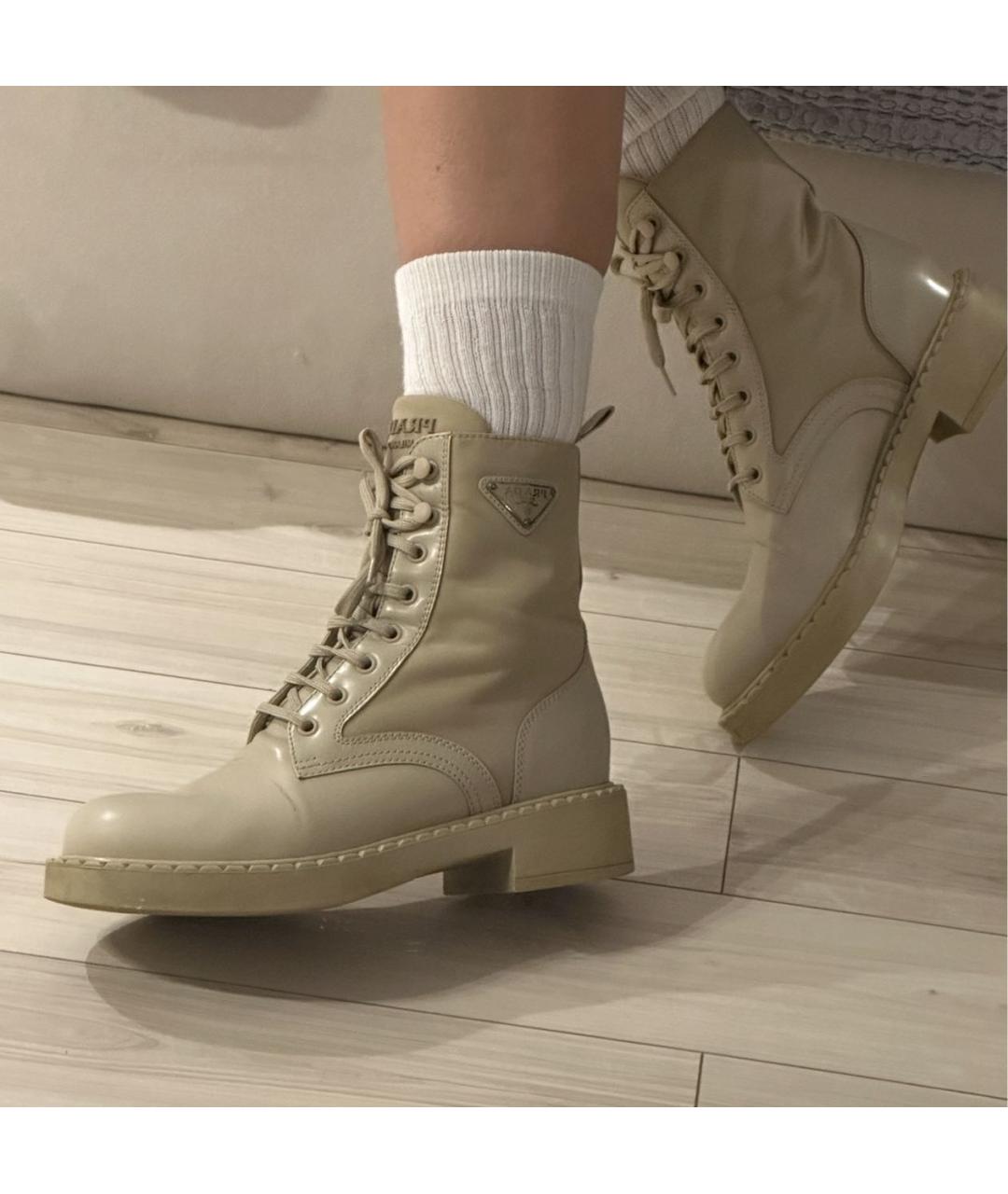 PRADA Бежевые кожаные ботинки, фото 7