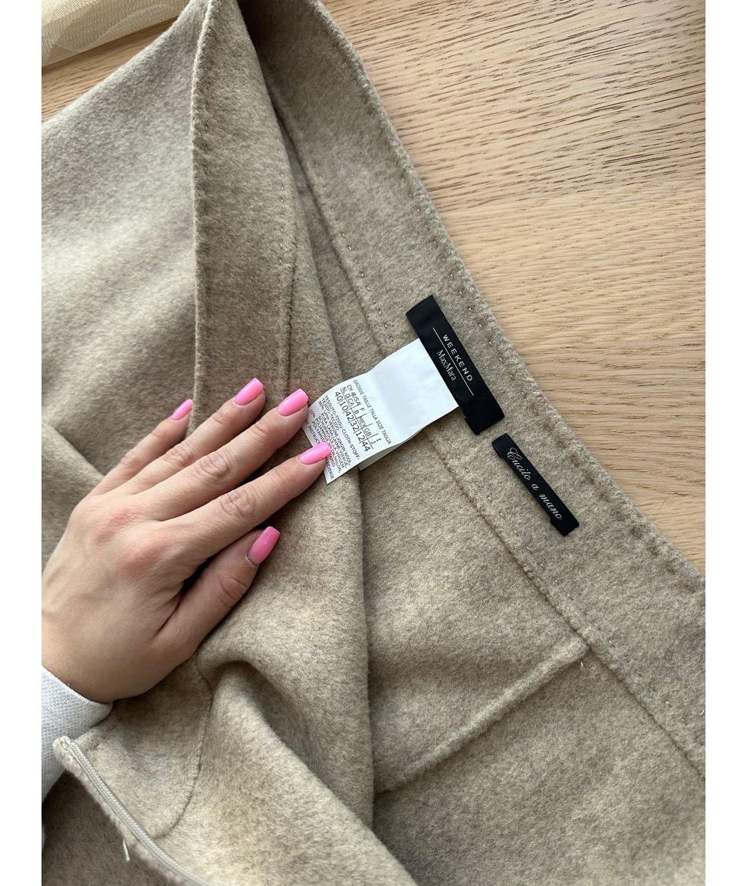 'S MAX MARA Бежевая шерстяная юбка мини, фото 3