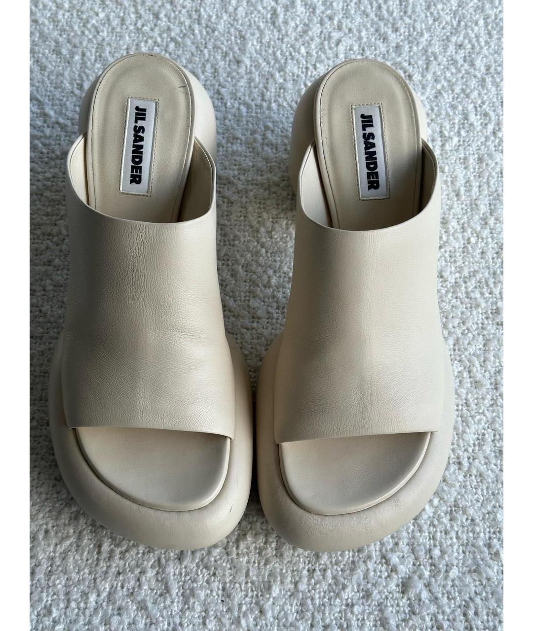 JIL SANDER Бежевые кожаные сабо, фото 2