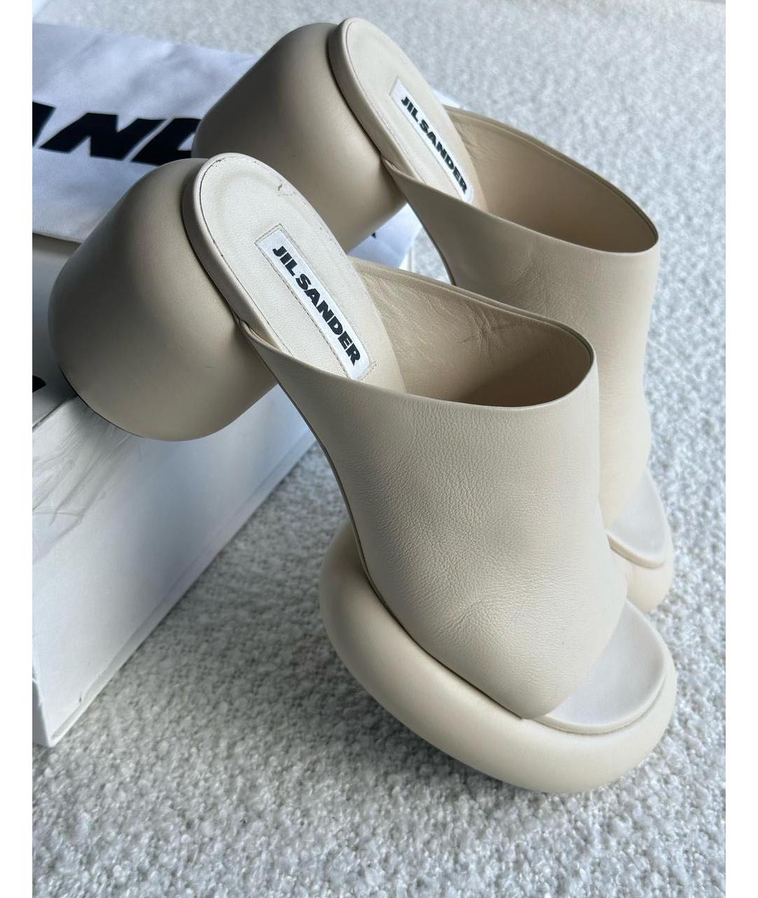 JIL SANDER Бежевые кожаные сабо, фото 9