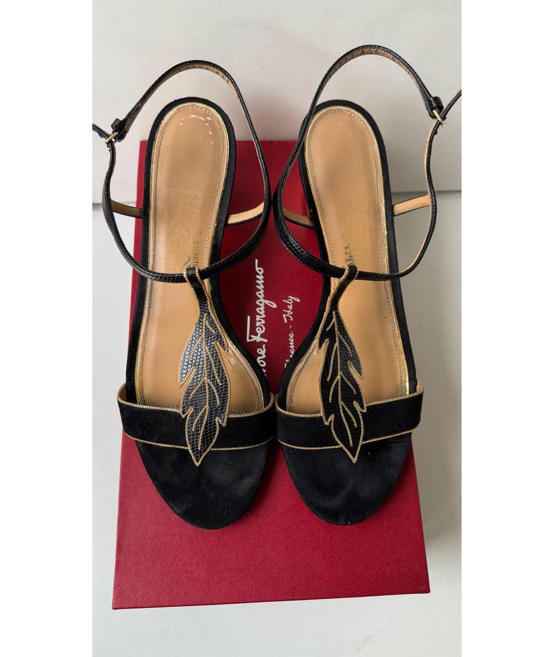 FERRAGAMO Черные кожаные босоножки, фото 2