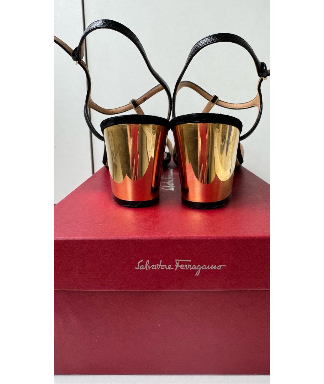 FERRAGAMO Черные кожаные босоножки, фото 4