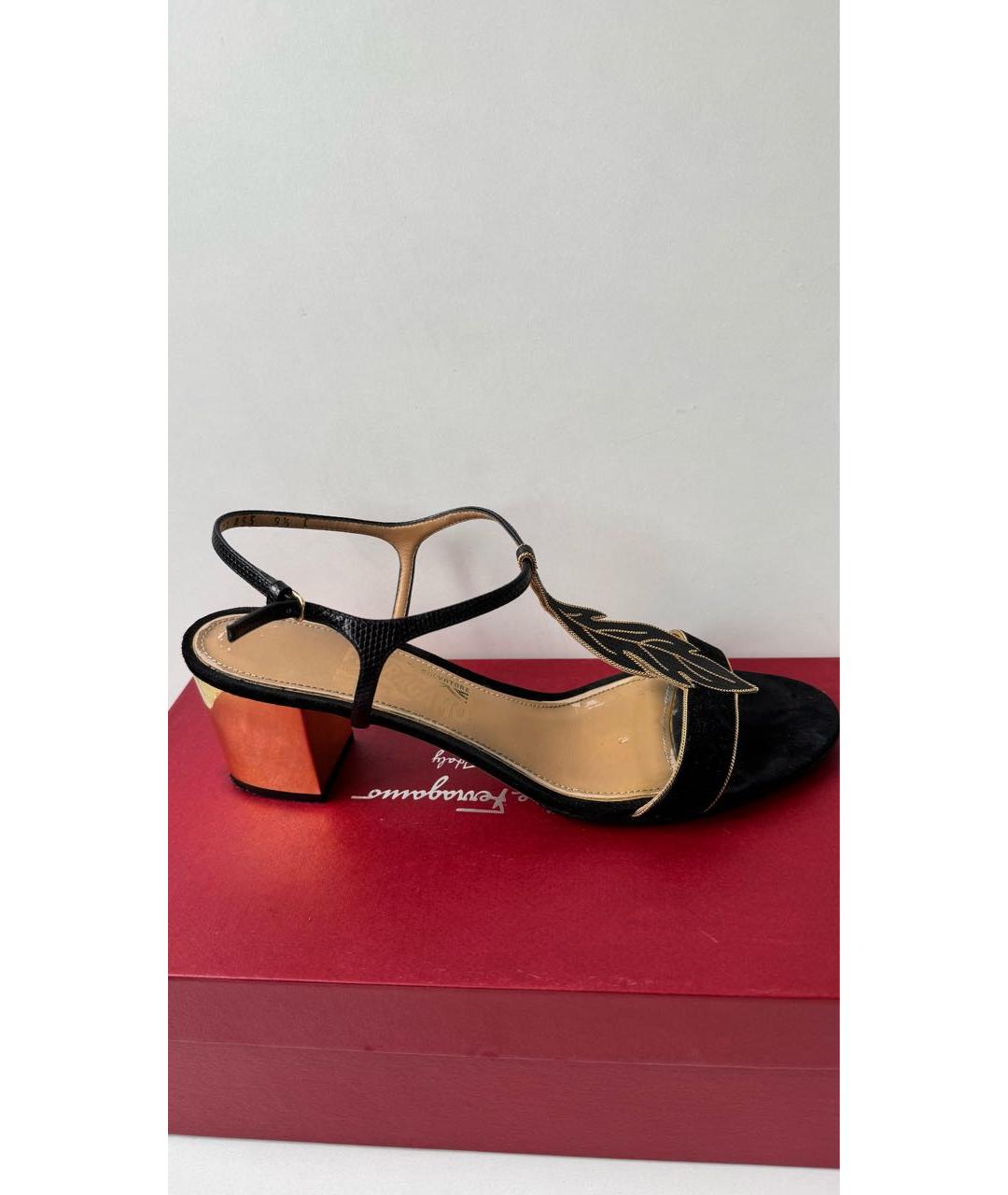 FERRAGAMO Черные кожаные босоножки, фото 7