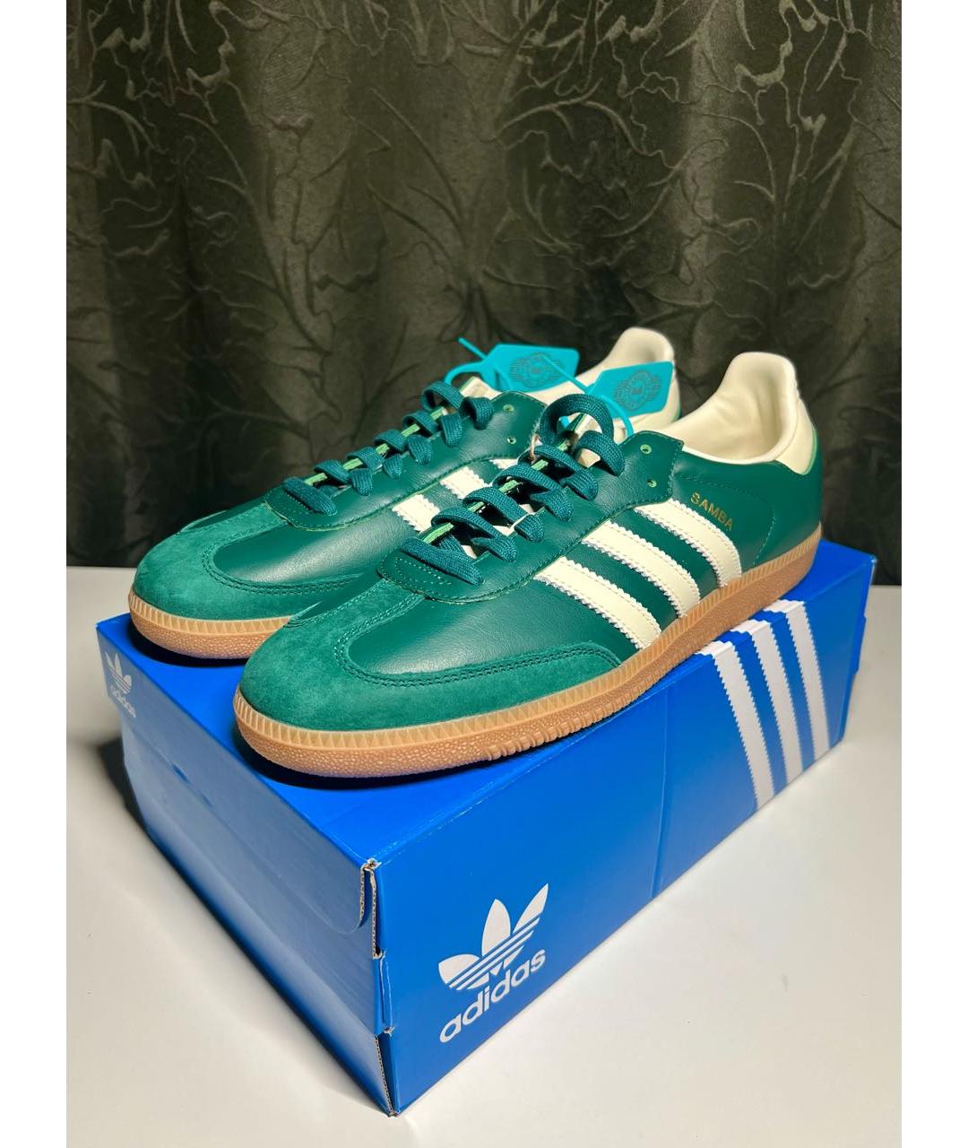 ADIDAS Зеленые кожаные низкие кроссовки / кеды, фото 2