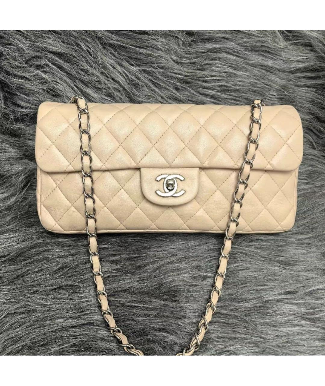 CHANEL Бежевая кожаная сумка через плечо, фото 7