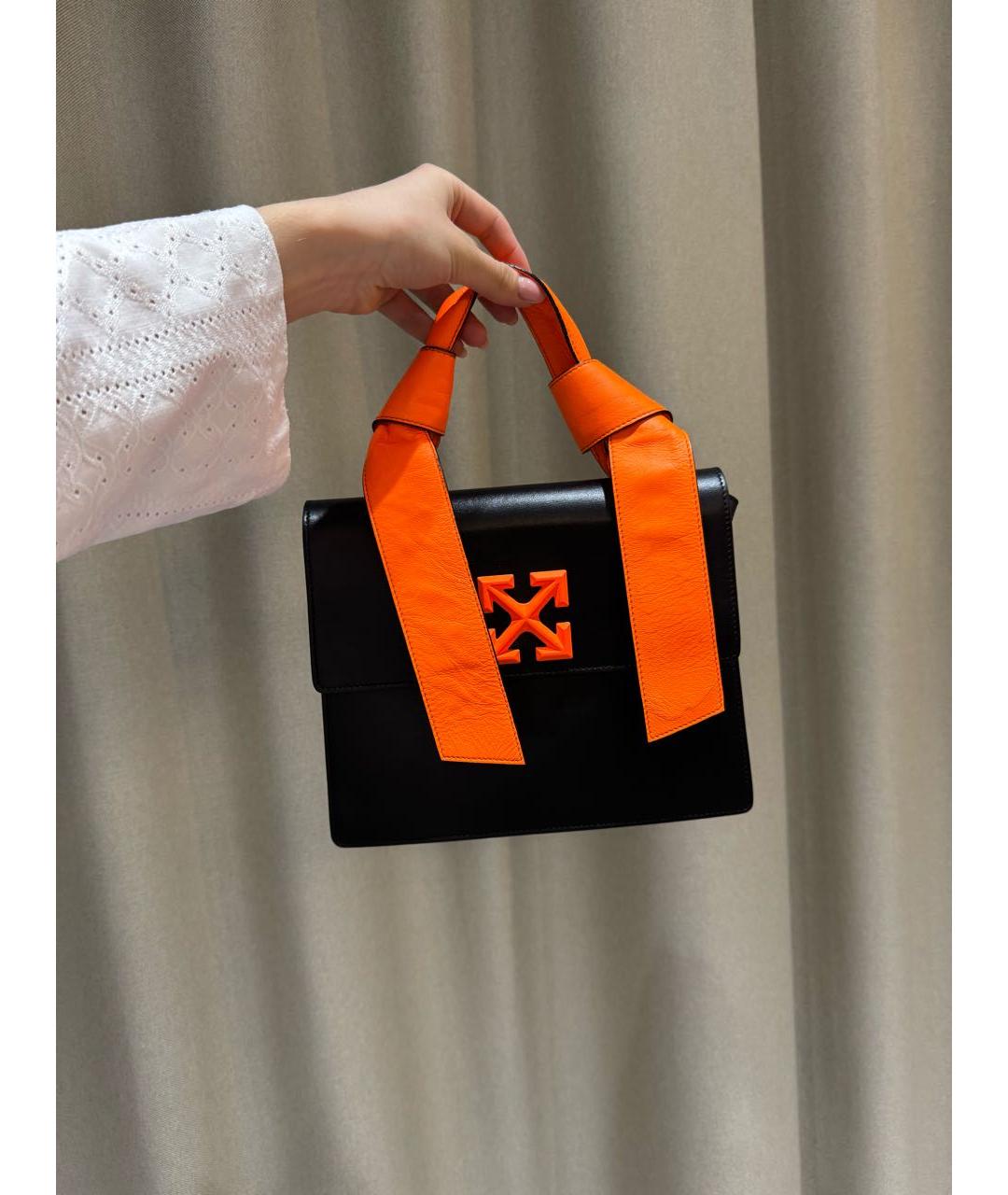 OFF-WHITE Черная кожаная сумка с короткими ручками, фото 3