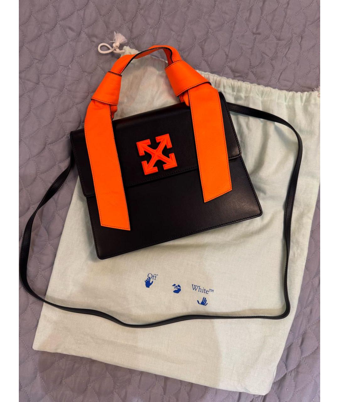 OFF-WHITE Черная кожаная сумка с короткими ручками, фото 4