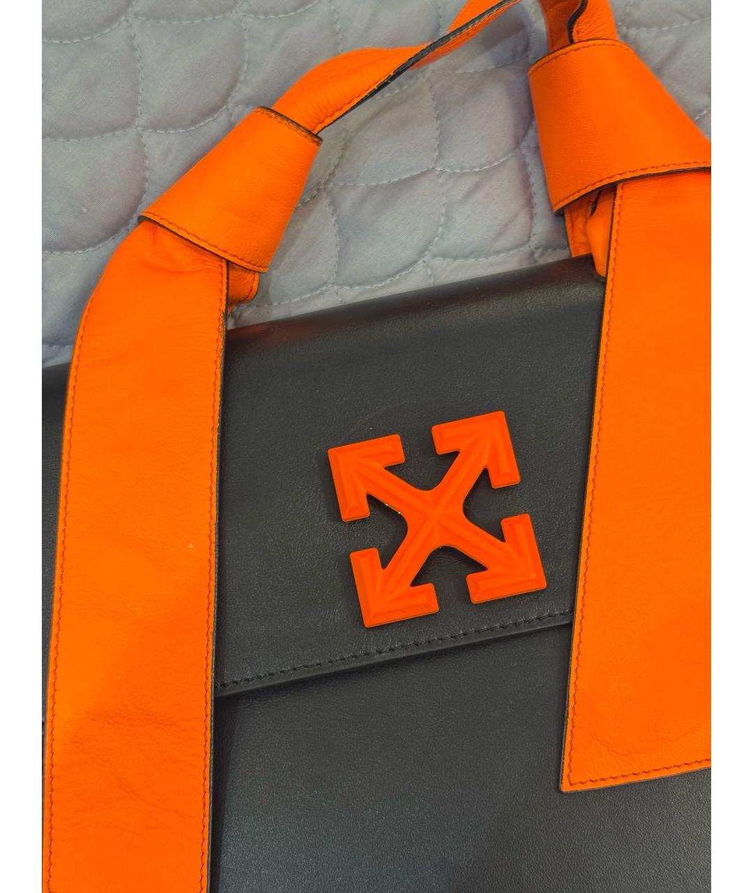 OFF-WHITE Черная кожаная сумка с короткими ручками, фото 5