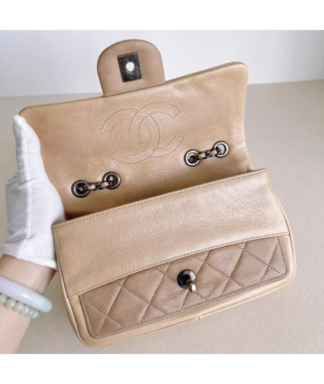 CHANEL Бежевая кожаная сумка через плечо, фото 7
