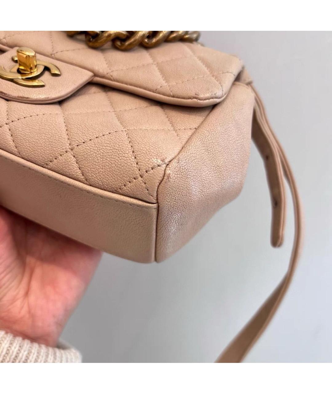 CHANEL Бежевая кожаная сумка через плечо, фото 4