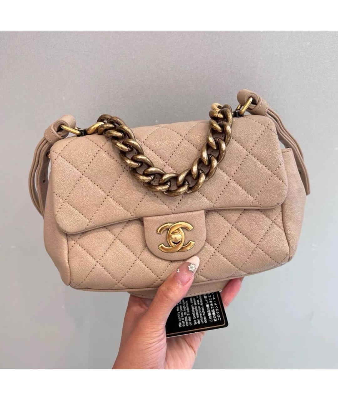 CHANEL Бежевая кожаная сумка через плечо, фото 8