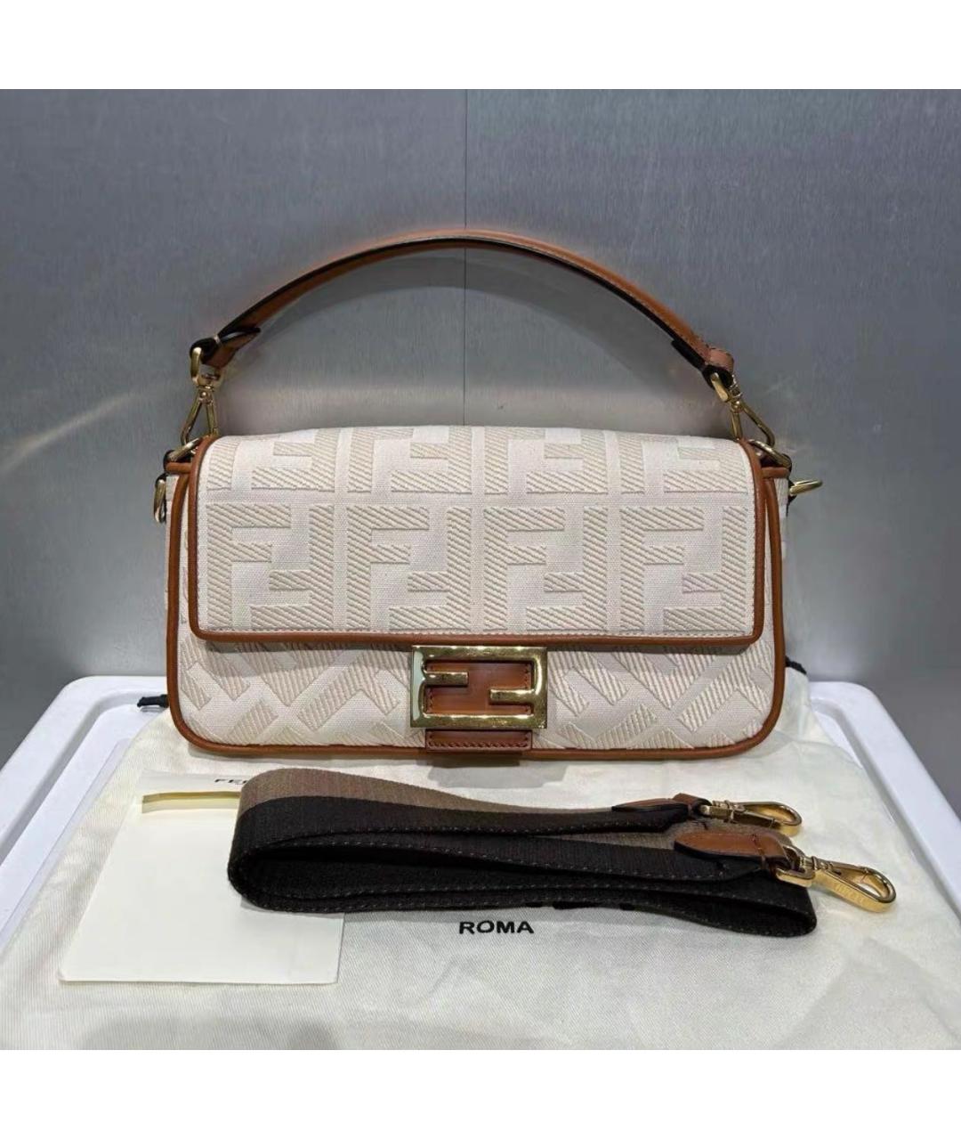FENDI Бежевая кожаная сумка через плечо, фото 8