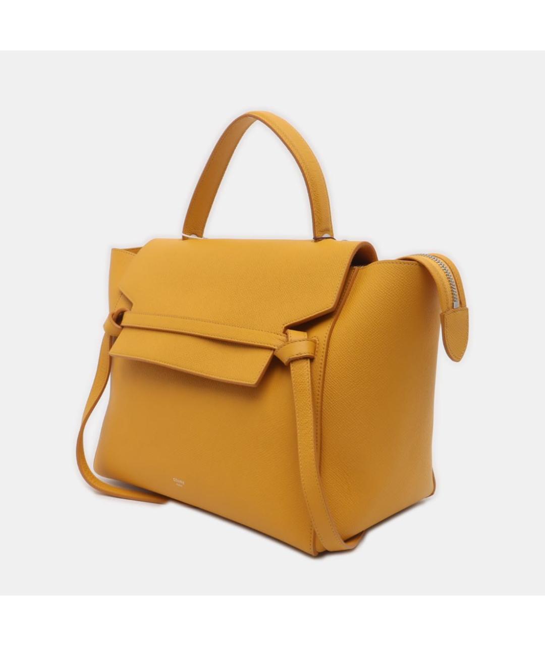 CELINE Горчичная кожаная сумка с короткими ручками, фото 2