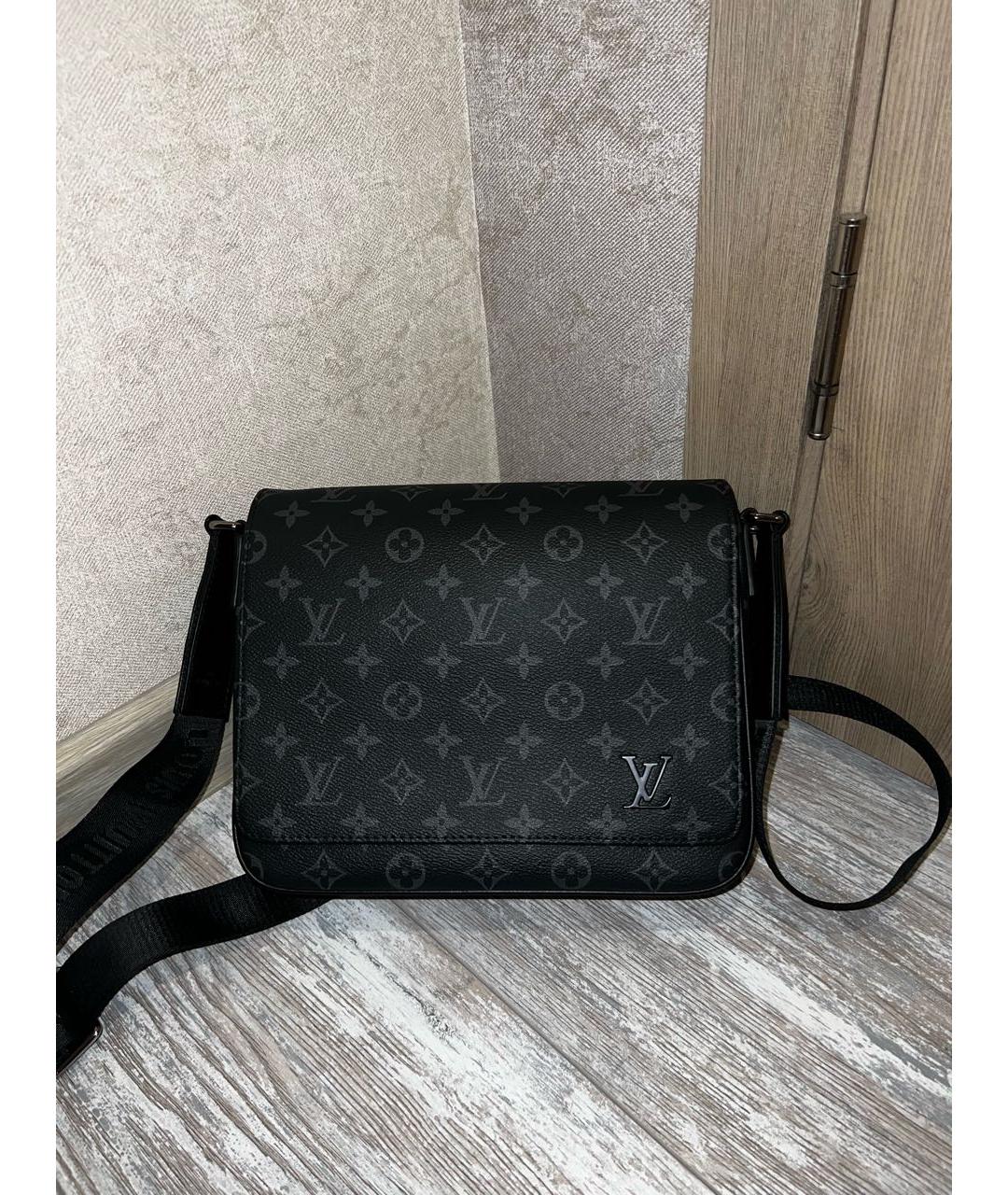 LOUIS VUITTON Антрацитовая кожаная сумка на плечо, фото 2