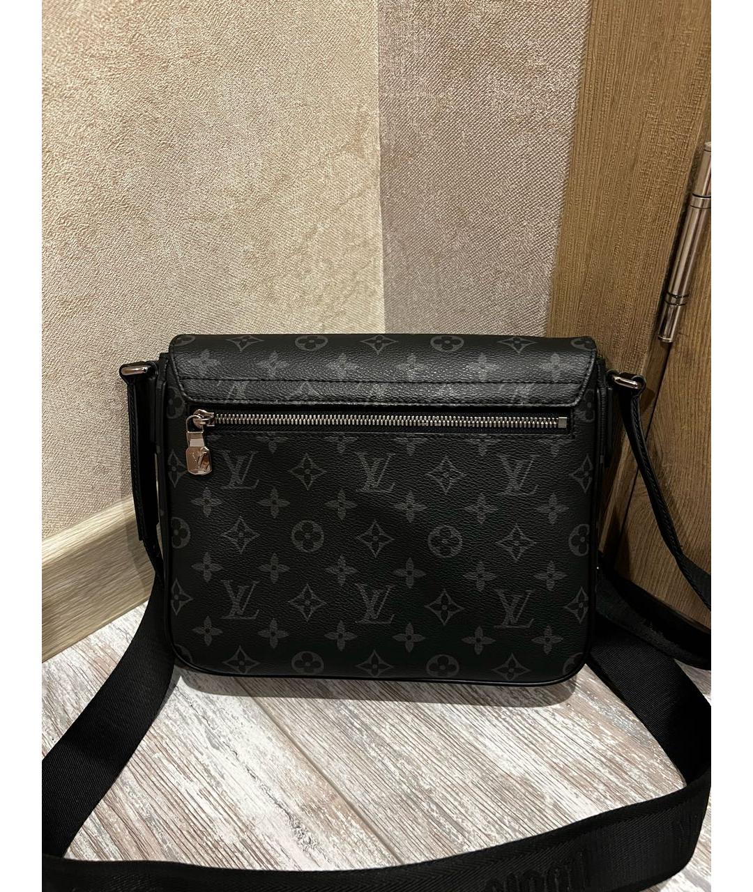 LOUIS VUITTON Антрацитовая кожаная сумка на плечо, фото 3