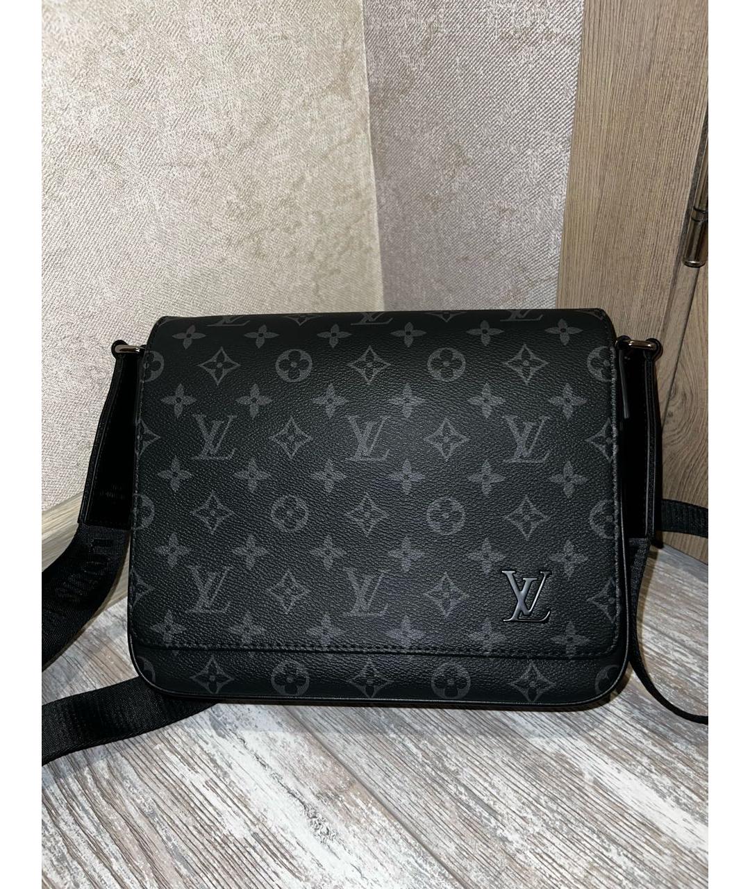 LOUIS VUITTON Антрацитовая кожаная сумка на плечо, фото 5