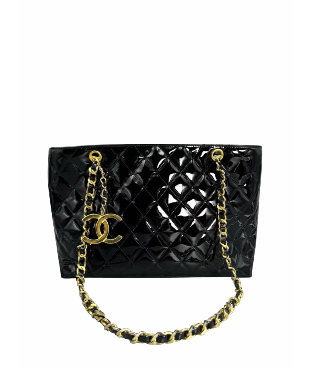 CHANEL Черная сумка тоут из лакированной кожи, фото 1