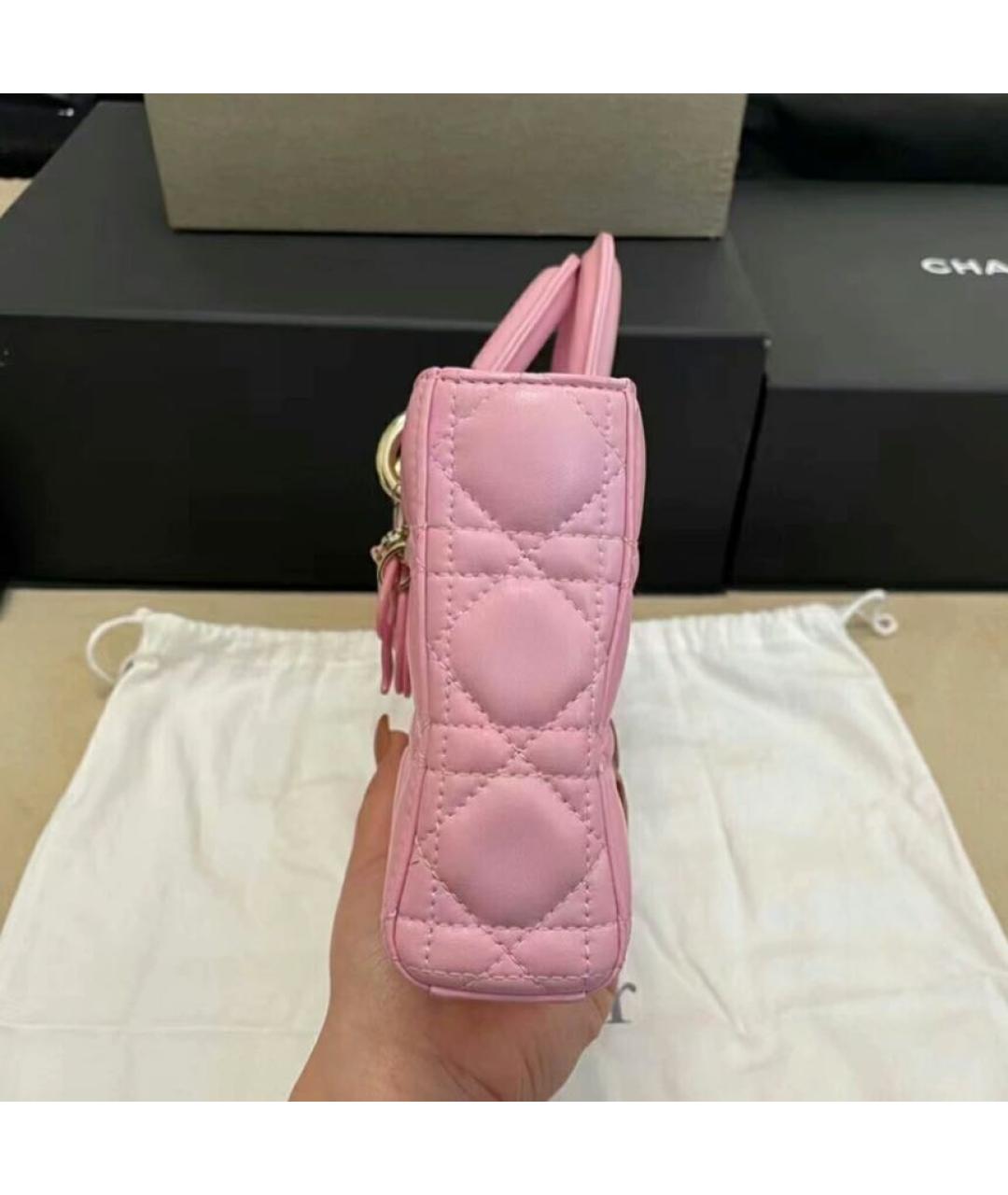 CHRISTIAN DIOR Розовая кожаная сумка с короткими ручками, фото 3