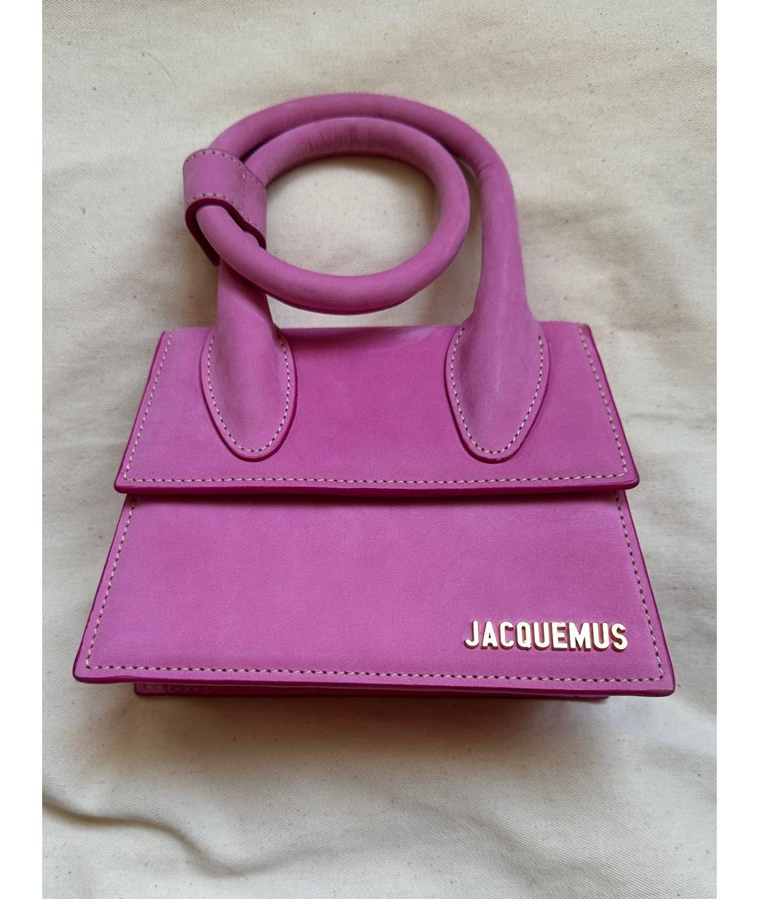 JACQUEMUS Розовая замшевая сумка с короткими ручками, фото 5