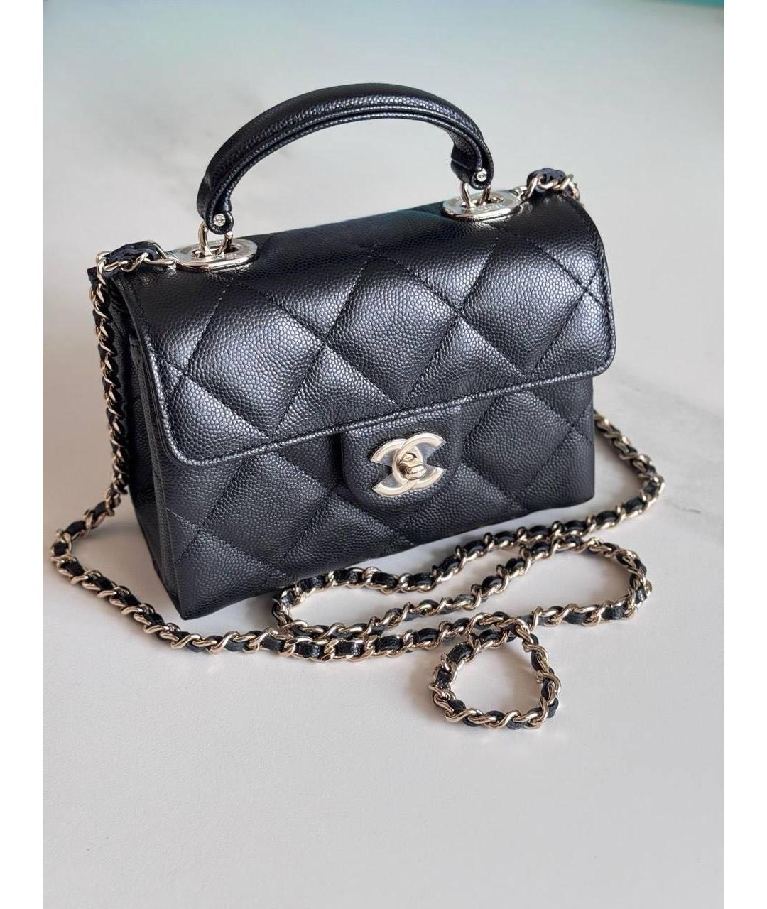 CHANEL Черная кожаная сумка с короткими ручками, фото 2