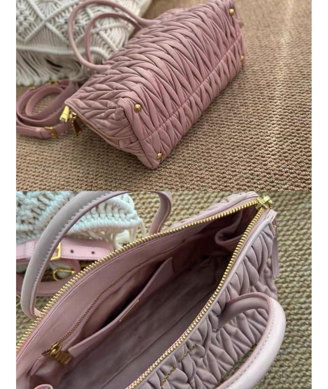 MIU MIU Розовая кожаная сумка с короткими ручками, фото 4