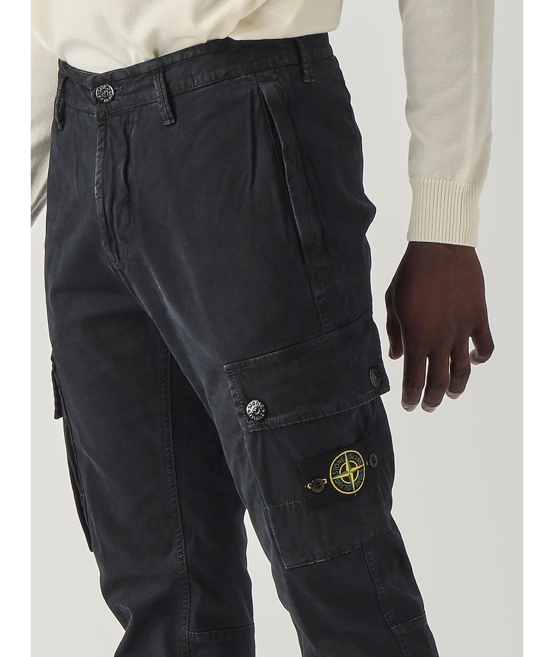 STONE ISLAND Темно-синие хлопко-эластановые повседневные брюки, фото 9