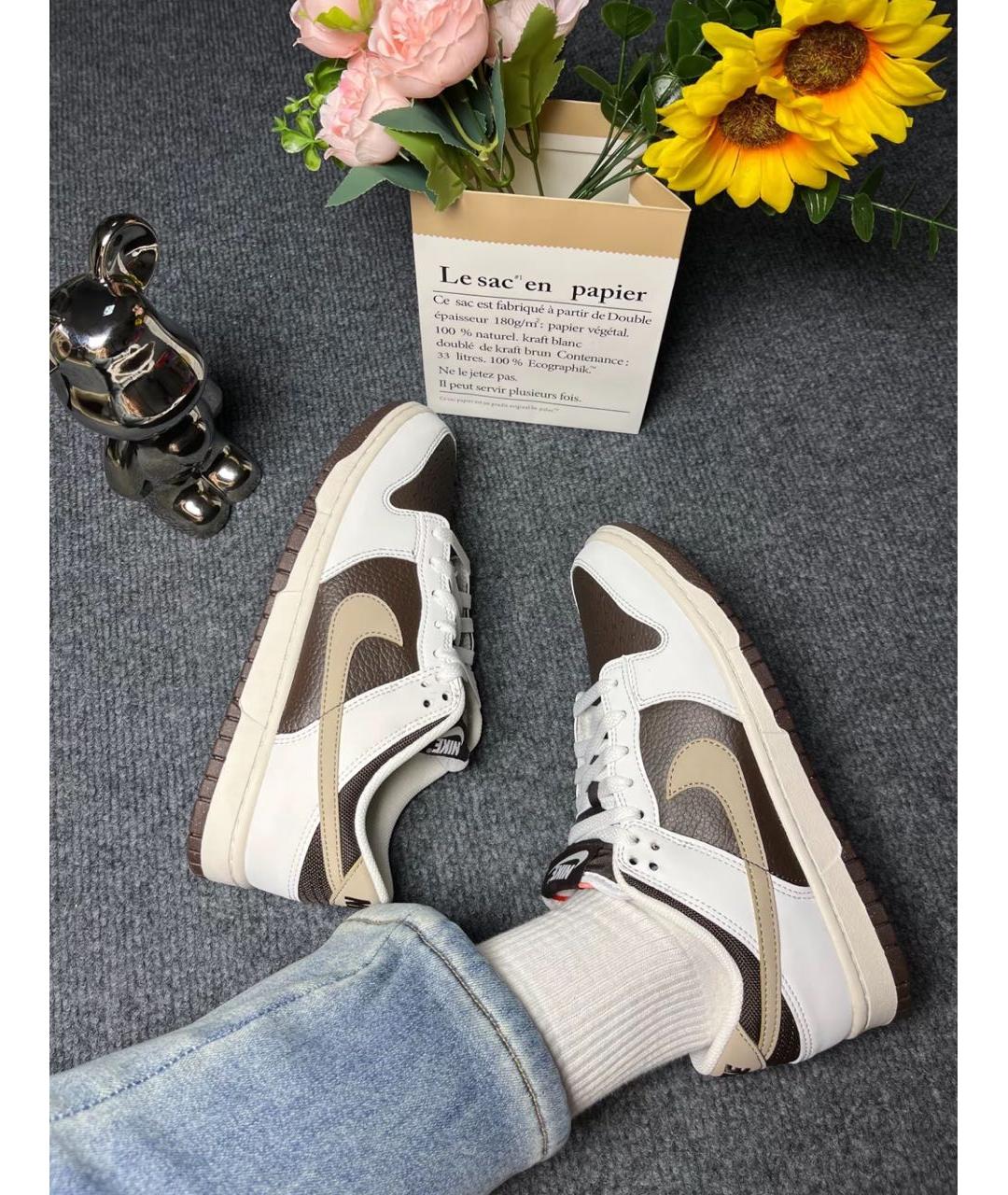 NIKE Коричневые кожаные низкие кроссовки / кеды, фото 4