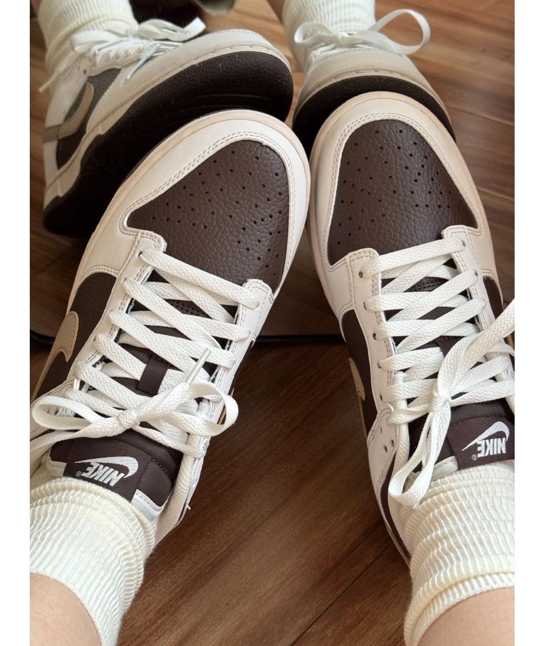 NIKE Коричневые кожаные низкие кроссовки / кеды, фото 8