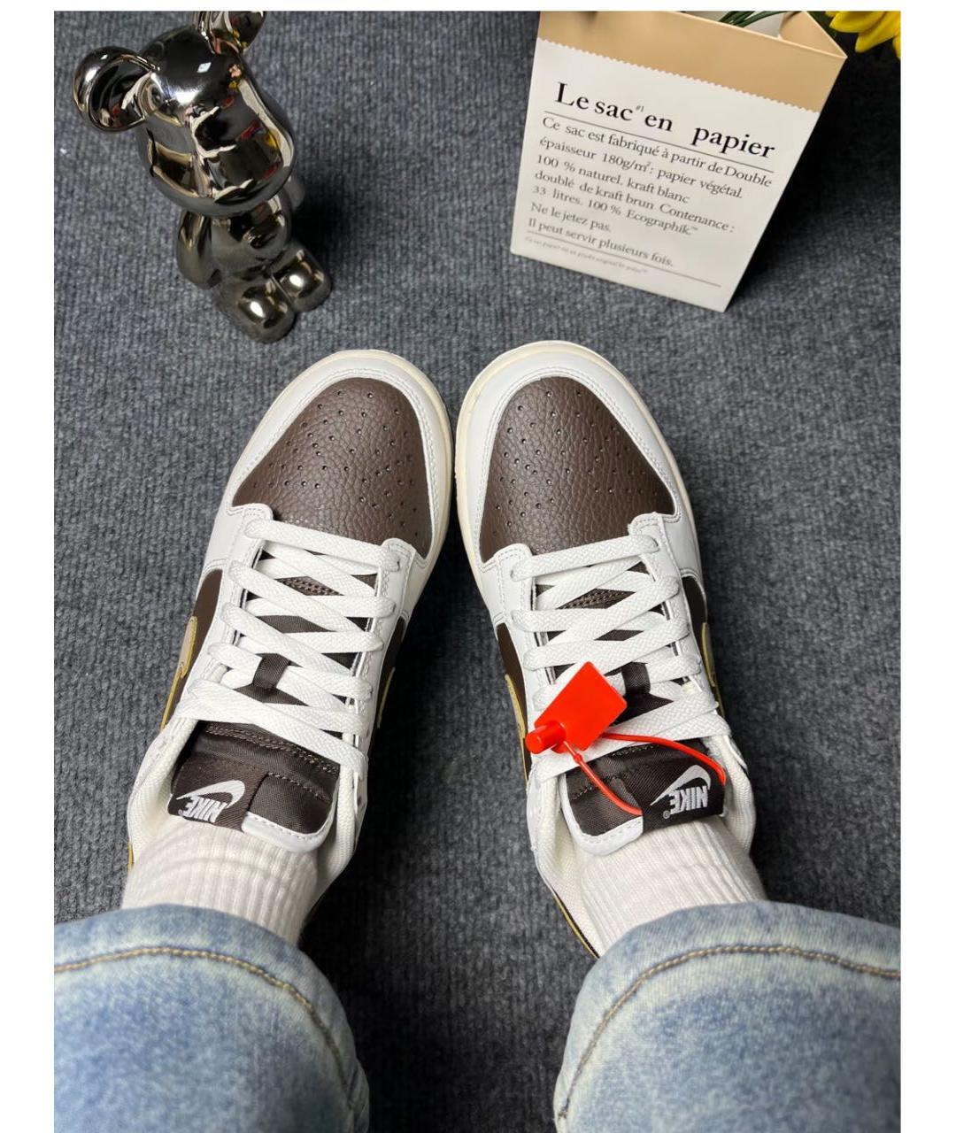 NIKE Коричневые кожаные низкие кроссовки / кеды, фото 6