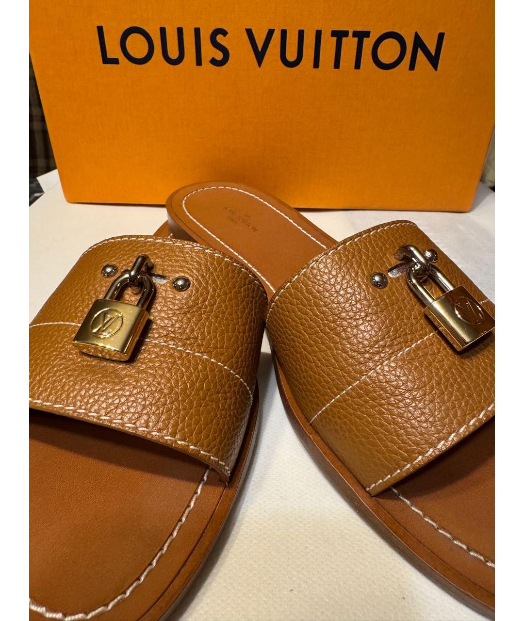 LOUIS VUITTON Коричневые кожаные шлепанцы, фото 7