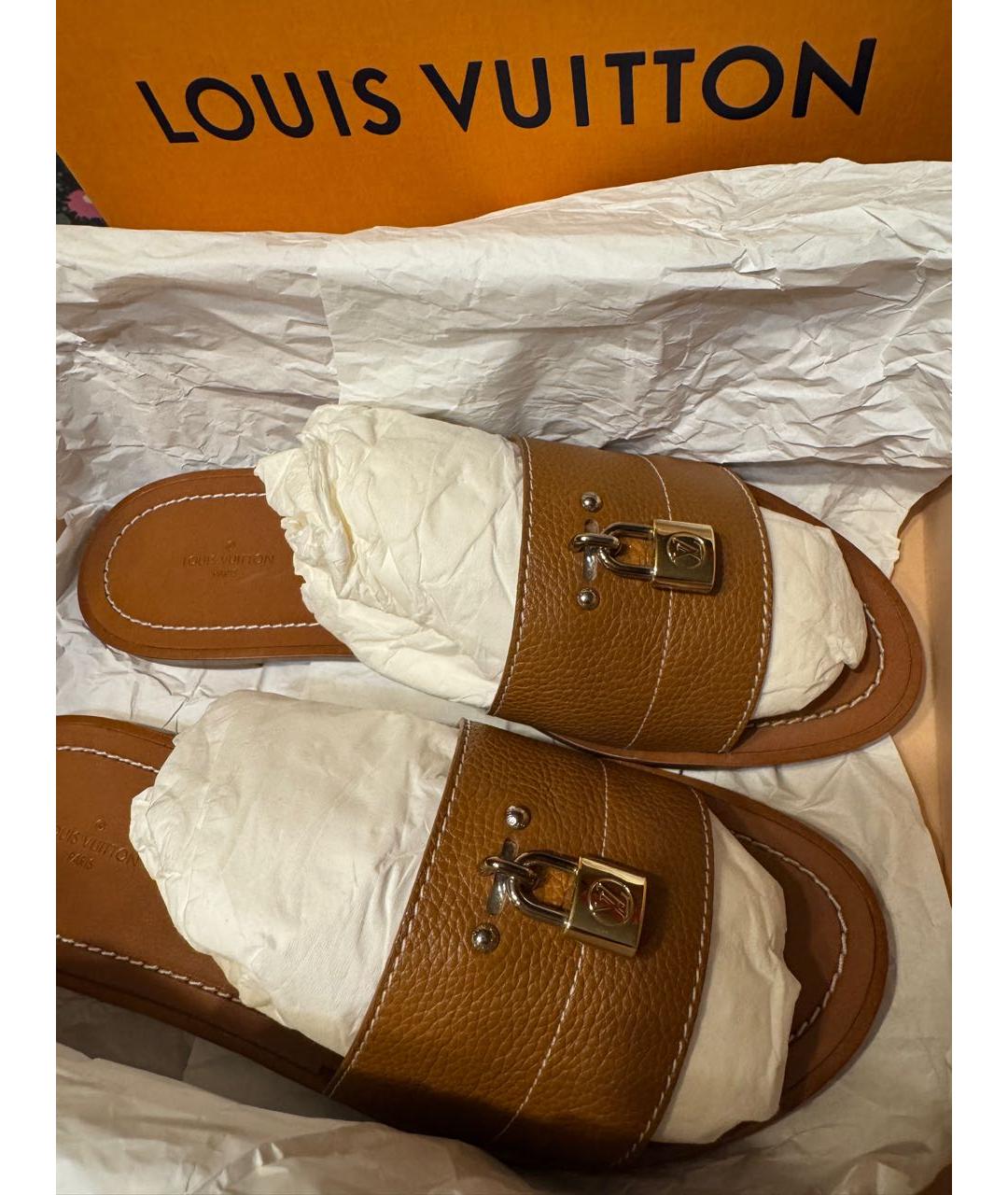 LOUIS VUITTON Коричневые кожаные шлепанцы, фото 5